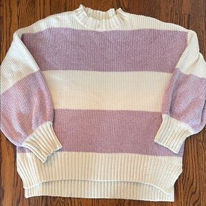 Altar'd State Purple and Cream Striped Turtleneck Sweater